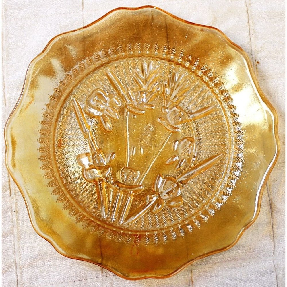 VTG 1960s MCM Jeanette Iris Saucers Depression Carnival Glass Orange 5.5" Plate